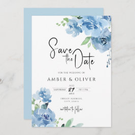 Light Blue Baby Blue Floral Blätter Save the Date Einladung