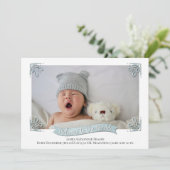 Light Blue Baby Foto Geburtserklärung Ankündigung (Stehend Vorderseite)