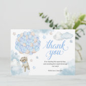 Light Blue Balloons Teddy Bear Baby Dusche Dankeskarte (Stehend Vorderseite)
