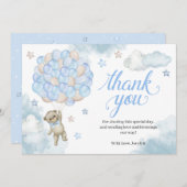 Light Blue Balloons Teddy Bear Baby Dusche Dankeskarte (Vorne/Hinten)