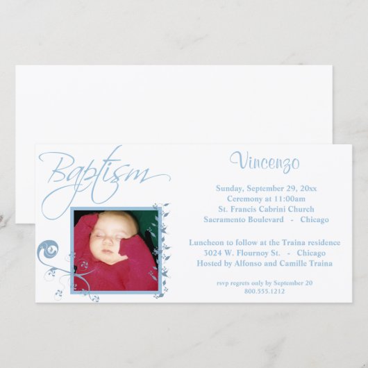 Light Blue Baptisse Foto Einladung (Vorne/Hinten)