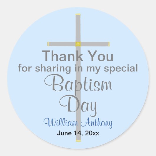 Light Blue Baptisse Son Vielen Dank Runder Aufkleber (Vorderseite)
