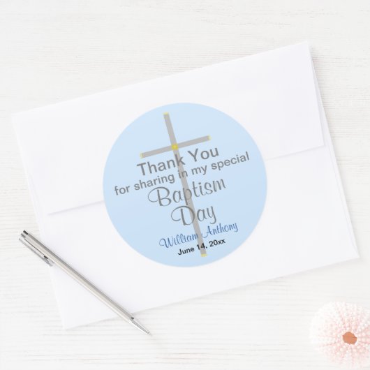 Light Blue Baptisse Son Vielen Dank Runder Aufkleber (Umschlag)