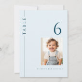 Light Blue Bar Mitzvah Tischnummer mit Foto (Vorderseite)