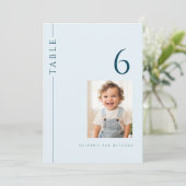 Light Blue Bar Mitzvah Tischnummer mit Foto (Stehend Vorderseite)