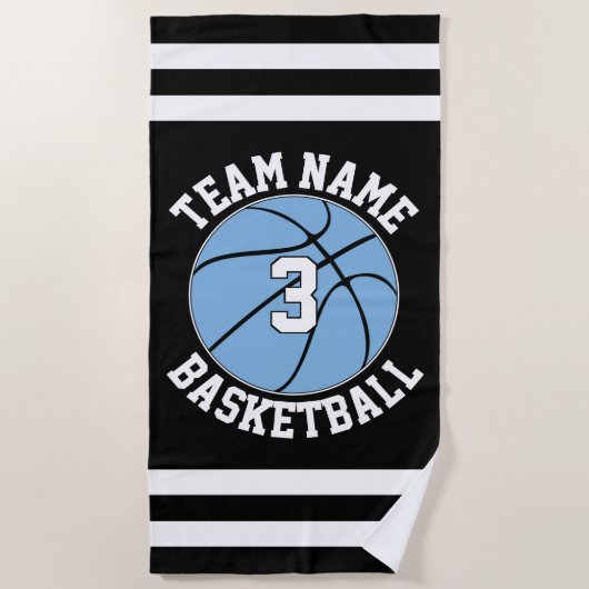 Light Blue Basketball Team Name & Spielnummer Strandtuch (Vorderseite)