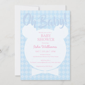 Light Blue Bear bow tied Oh Baby Shower Invitation Einladung