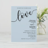 Light Blue Black Love Script Minimalist Wedding Einladung (Stehend Vorderseite)