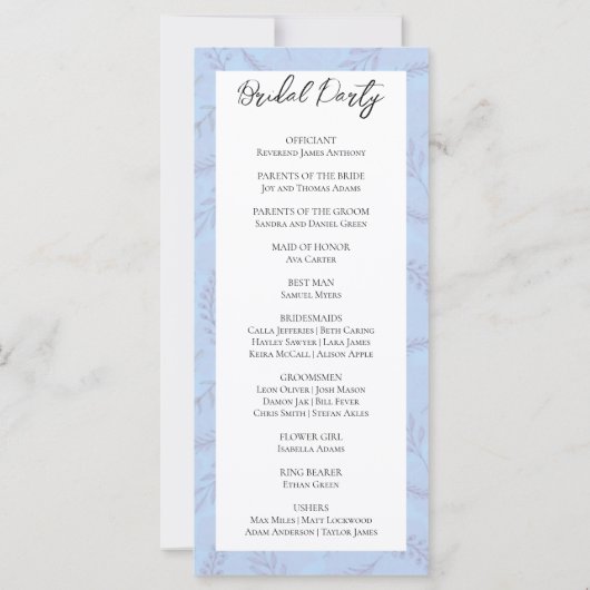 Light Blue Blätter and Foliage Wedding Program (Rückseite)