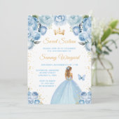 Light Blue Blonde Hair Princess 16 . Geburtstag Einladung (Stehend Vorderseite)