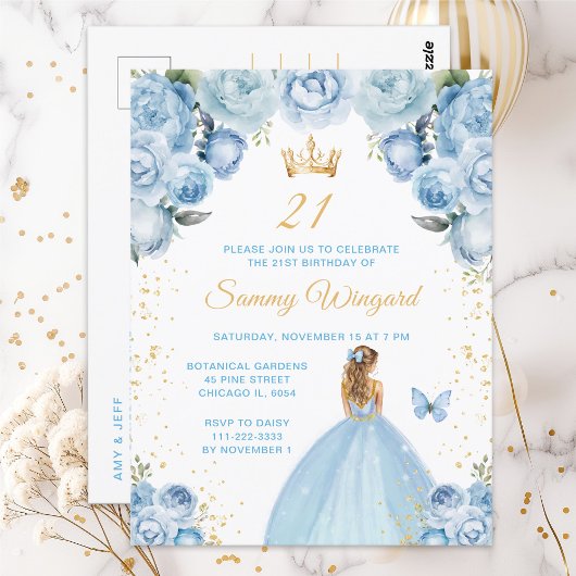 Light Blue Blonde Hair Princess Geburtstagsparty Postkarte