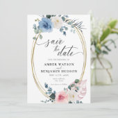 Light Blue Blush Dustrosa Blüten Save the Date Einladung (Stehend Vorderseite)