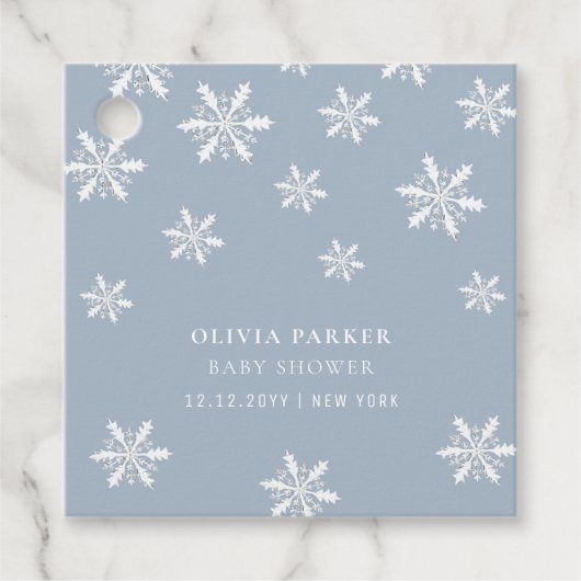Light Blue Boho Winter Snowflake Babydusche Geschenkanhänger (Vorderseite)