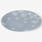 Light Blue Boho Winter Snowflake Babydusche Pappteller (Schrägansicht)