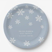 Light Blue Boho Winter Snowflake Babydusche Pappteller (Vorderseite)