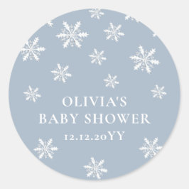 Light Blue Boho Winter Snowflake Babydusche Runder Aufkleber