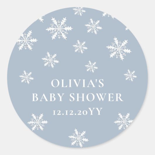 Light Blue Boho Winter Snowflake Babydusche Runder Aufkleber (Vorderseite)