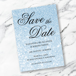 Light Blue Bokeh Glitzer Save the Date Einladung
