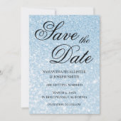 Light Blue Bokeh Glitzer Save the Date Einladung (Vorderseite)