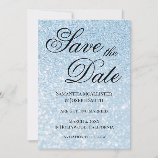 Light Blue Bokeh Glitzer Save the Date Einladung (Vorderseite)