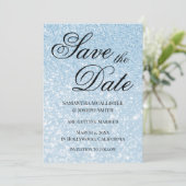 Light Blue Bokeh Glitzer Save the Date Einladung (Stehend Vorderseite)