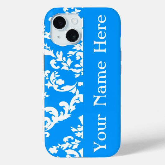 Light Blue Bold Damask w/ name @ Emporiomoffa Case-Mate iPhone Hülle (Rückseite)