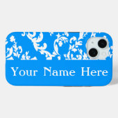 Light Blue Bold Damask w/ name @ Emporiomoffa Case-Mate iPhone Hülle (Rückseite (Horizontal))