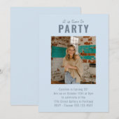 Light Blue Bold Photo Milestone Birthday Party Einladung (Vorne/Hinten)