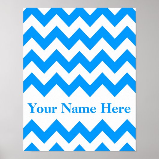 Light Blue Bold Zickzack mit Monogramm Poster (Vorne)