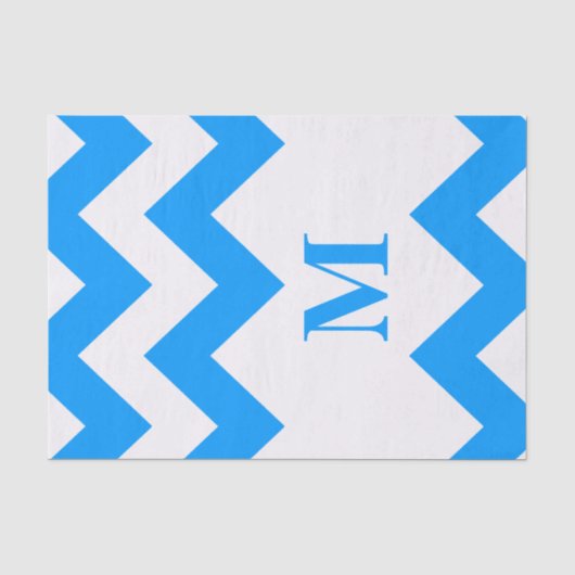 Light Blue Bold Zickzack mit Monogramm Seidenpapier (Vorderseite)