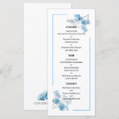 Light Blue Botanical Floral Pattern Wedding Menükarte (Vorne/Hinten)