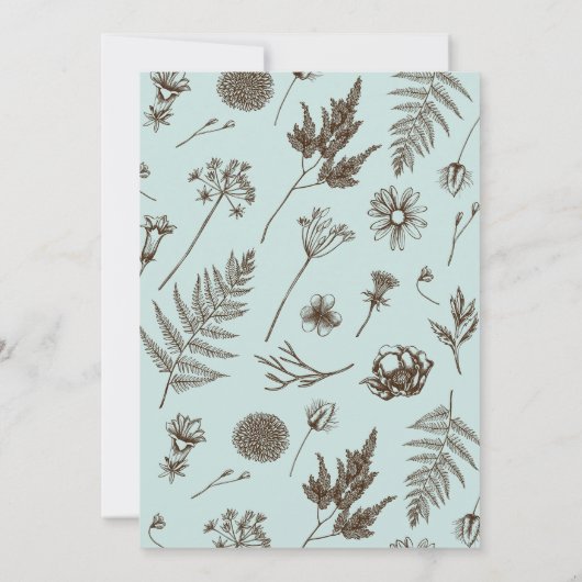 Light Blue Botanical Monogram Wappen Wedding Einladung (Rückseite)