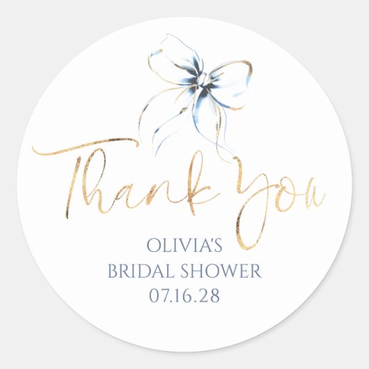 Light Blue Bow Favors Bridal Shower Thank You Runder Aufkleber (Vorderseite)