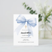 Light blue bow girl Confirmation invitation (Stehend Vorderseite)
