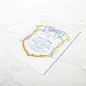 Light Blue Bow Gold Wappen Taufe Folieneinladung (Gedreht)
