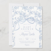 Light Blue Bow Toile und Bow Baby Dusche Einladung (Vorderseite)