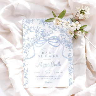 Light Blue Bow Toile und Bow Baby Dusche Einladung