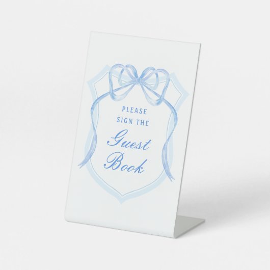 Light Blue Bow Wappen Guest Book Sockelschild (Vorderseite)