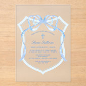 Light Blue Bow Wappen Taufe Acryleinladungen (Vorderseite)