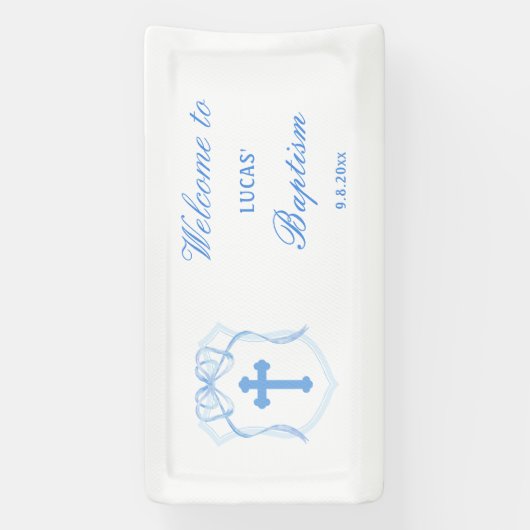 Light Blue Bow Wappen Taufe Banner (Vertikal)