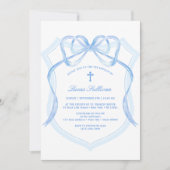 Light Blue Bow Wappen Taufe Einladung (Vorderseite)