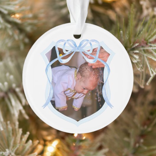Light Blue Bow Wappen Taufe Foto Ornament (Baum)
