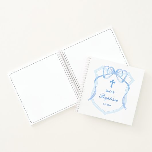 Light Blue Bow Wappen Taufe Gästebuch Notizblock (Innenseite)