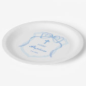 Light Blue Bow Wappen Taufe Pappteller (Schrägansicht)