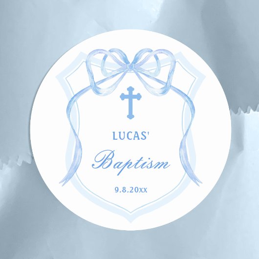 Light Blue Bow Wappen Taufe Runder Aufkleber