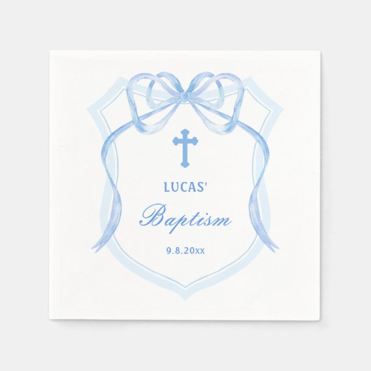 Light Blue Bow Wappen Taufe Serviette (Vorderseite)