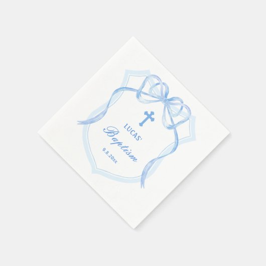 Light Blue Bow Wappen Taufe Serviette (Ecke)