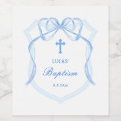 Light Blue Bow Wappen Taufe Weinetikett (Einzelnes Label)