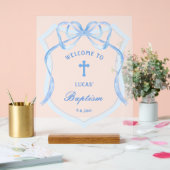 Light Blue Bow Wappen Taufe Willkommen Acrylschild (Hochzeit)