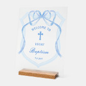 Light Blue Bow Wappen Taufe Willkommen Acrylschild (Winkel)
